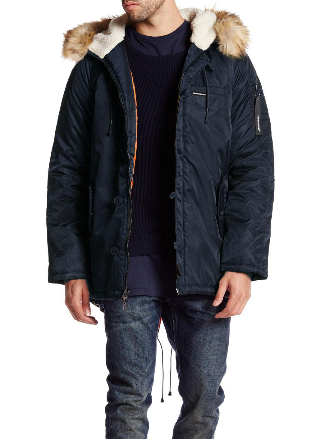 navy hooded parka